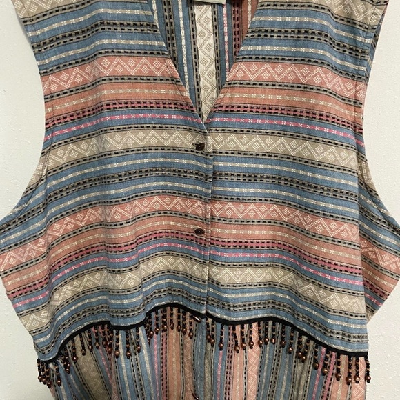 Multicolored Vintage Western Beaded Fringe Vest - Picture 4 of 7